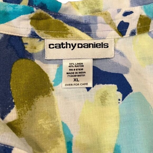 Cathy Daniels Women's Linen Color Toned Print Top Size Extra Large - Picture 4 of 7